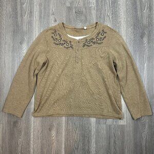 Baxter &‎ Wells Brown Embroidered Henley Top Size L